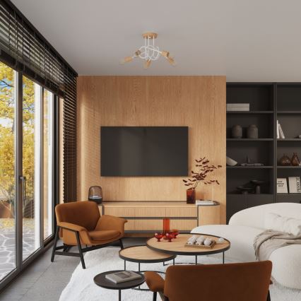 Aufbauleuchte EMBER 5xE27/15W/230V weiß/beige/Buche