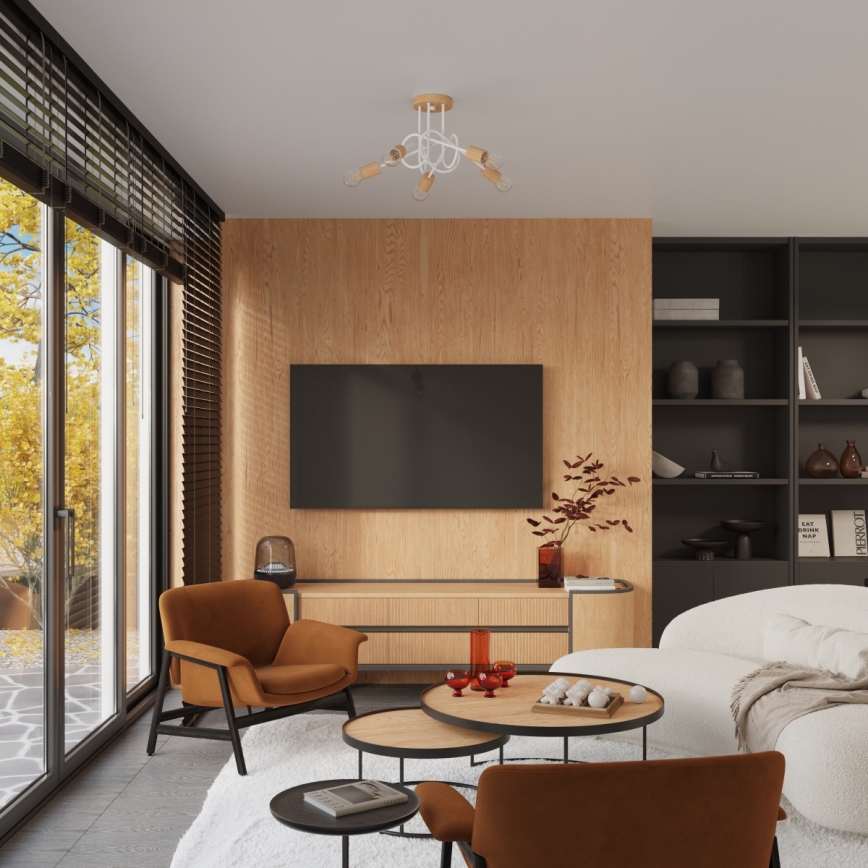 Aufbauleuchte EMBER 5xE27/15W/230V weiß/beige/Buche