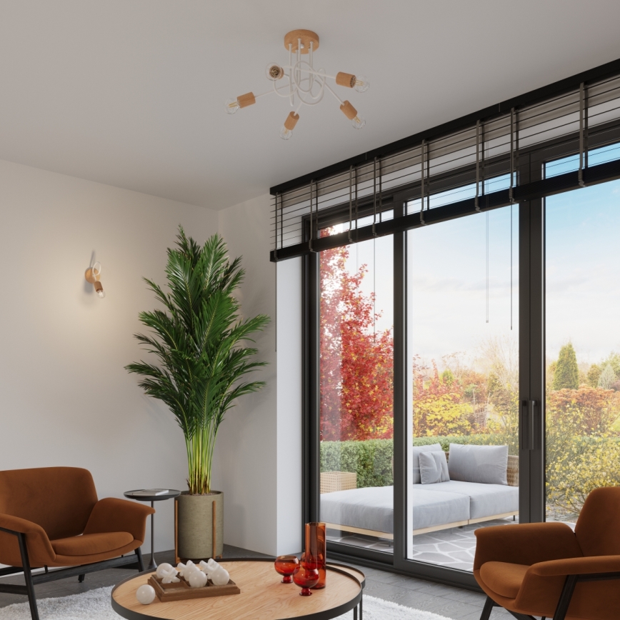 Aufbauleuchte EMBER 5xE27/15W/230V weiß/beige/Buche