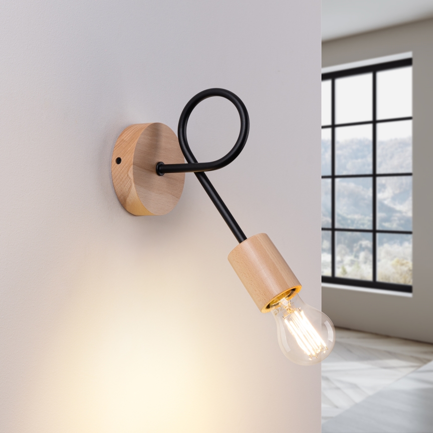 Wandleuchte EMBER 1xE27/15W/230V schwarz/beige/Buche