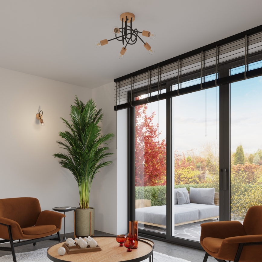 Wandleuchte EMBER 1xE27/15W/230V schwarz/beige/Buche