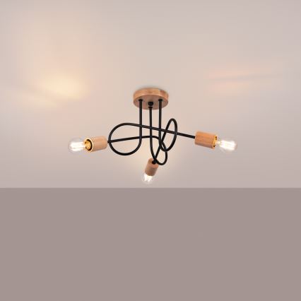 Aufbauleuchte EMBER 3xE27/15W/230V schwarz/beige/Buche