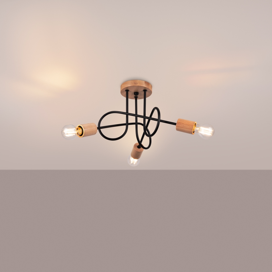 Aufbauleuchte EMBER 3xE27/15W/230V schwarz/beige/Buche