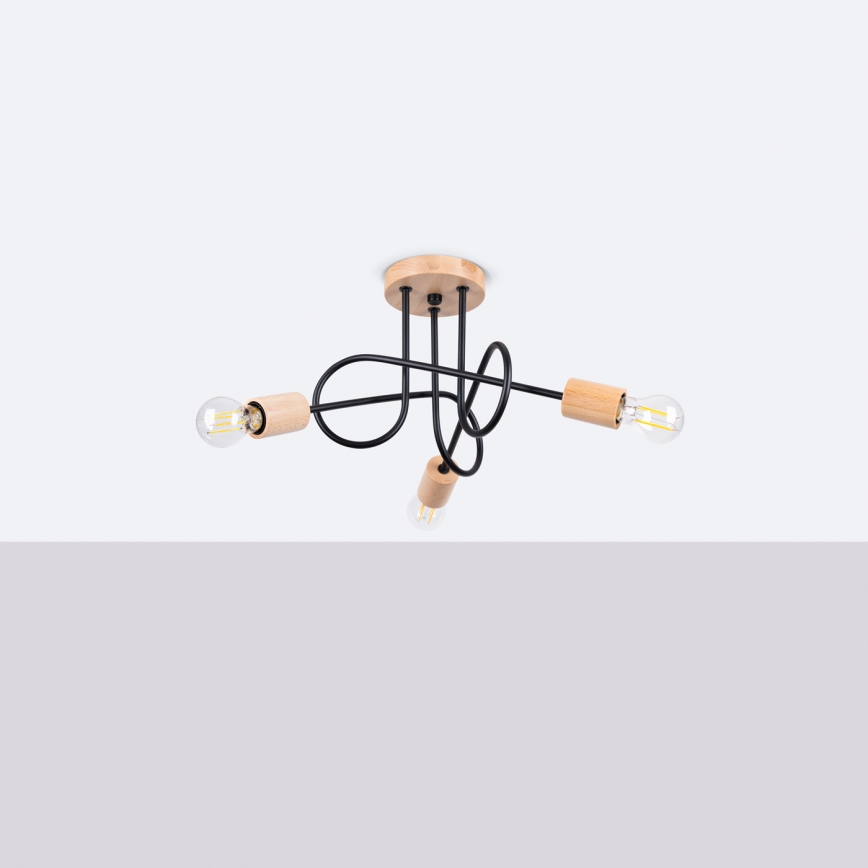 Aufbauleuchte EMBER 3xE27/15W/230V schwarz/beige/Buche