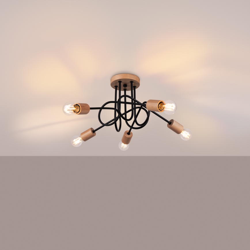 Aufbauleuchte EMBER 5xE27/15W/230V schwarz/beige/Buche