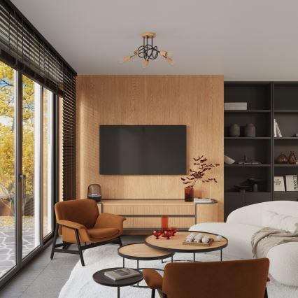 Aufbauleuchte EMBER 5xE27/15W/230V schwarz/beige/Buche