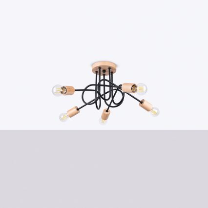 Aufbauleuchte EMBER 5xE27/15W/230V schwarz/beige/Buche