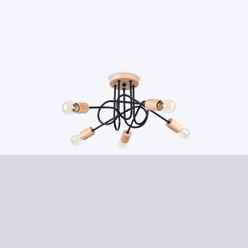 Aufbauleuchte EMBER 5xE27/15W/230V schwarz/beige/Buche