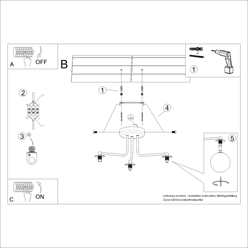 Deckenleuchte an Stange ASTRAL 3xG9/8W/230V weiß