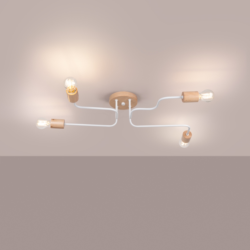 Aufbauleuchte TIMBO 4xE27/15W/230V weiß/beige/Buche
