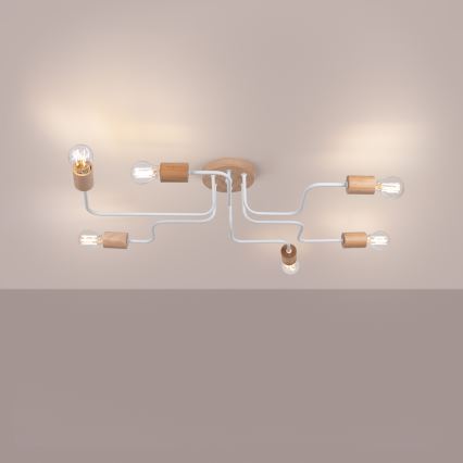 Aufbauleuchte TIMBO 6xE27/15W/230V weiß/beige/Buche