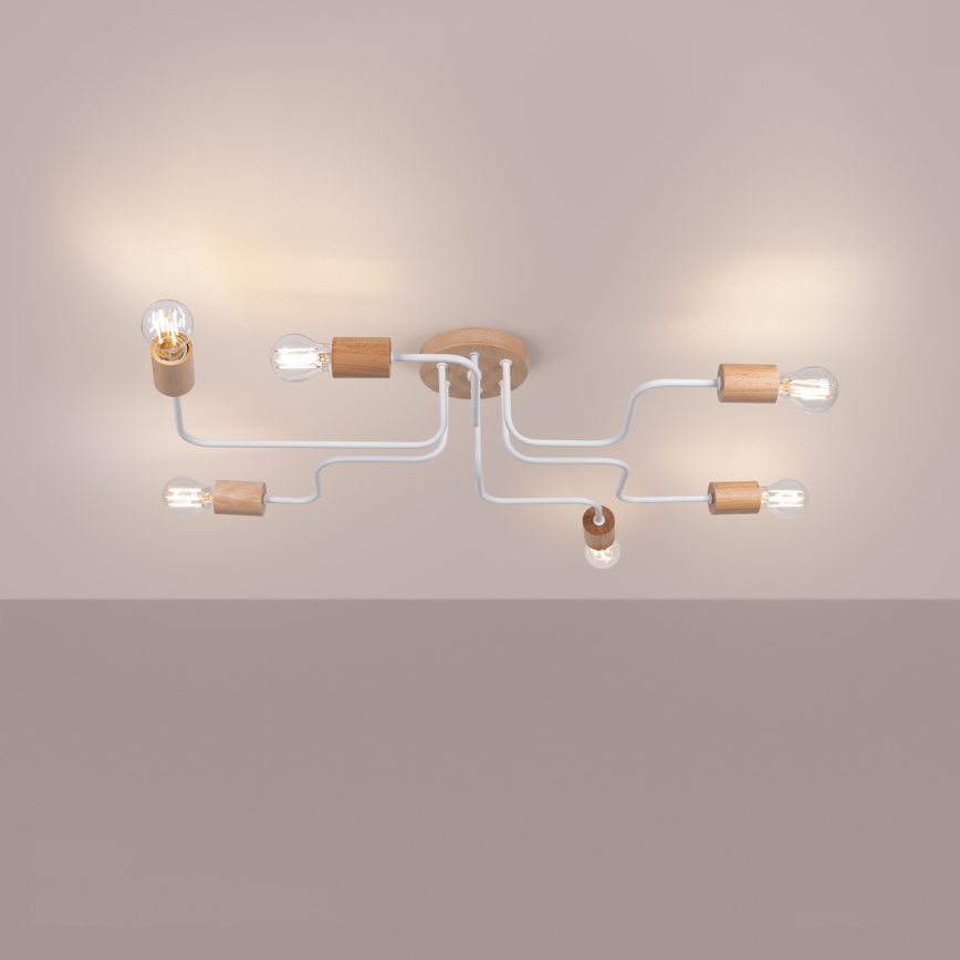 Aufbauleuchte TIMBO 6xE27/15W/230V weiß/beige/Buche