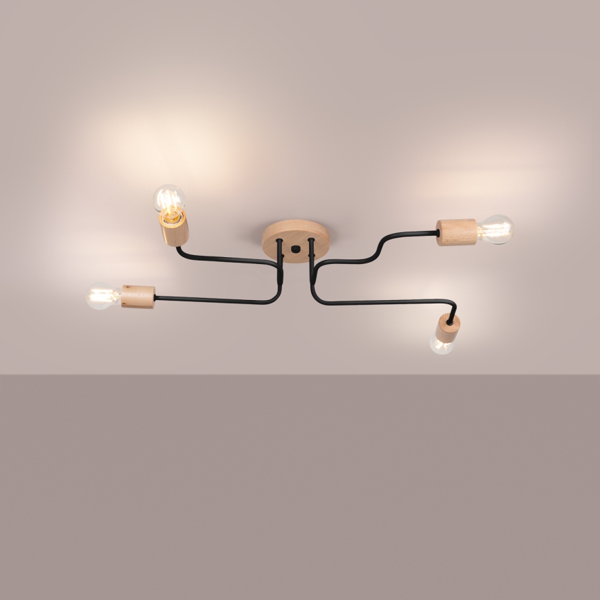 Aufbauleuchte TIMBO 4xE27/15W/230V schwarz/beige/Buche