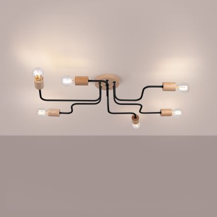 Aufbauleuchte TIMBO 6xE27/15W/230V schwarz/beige/Buche