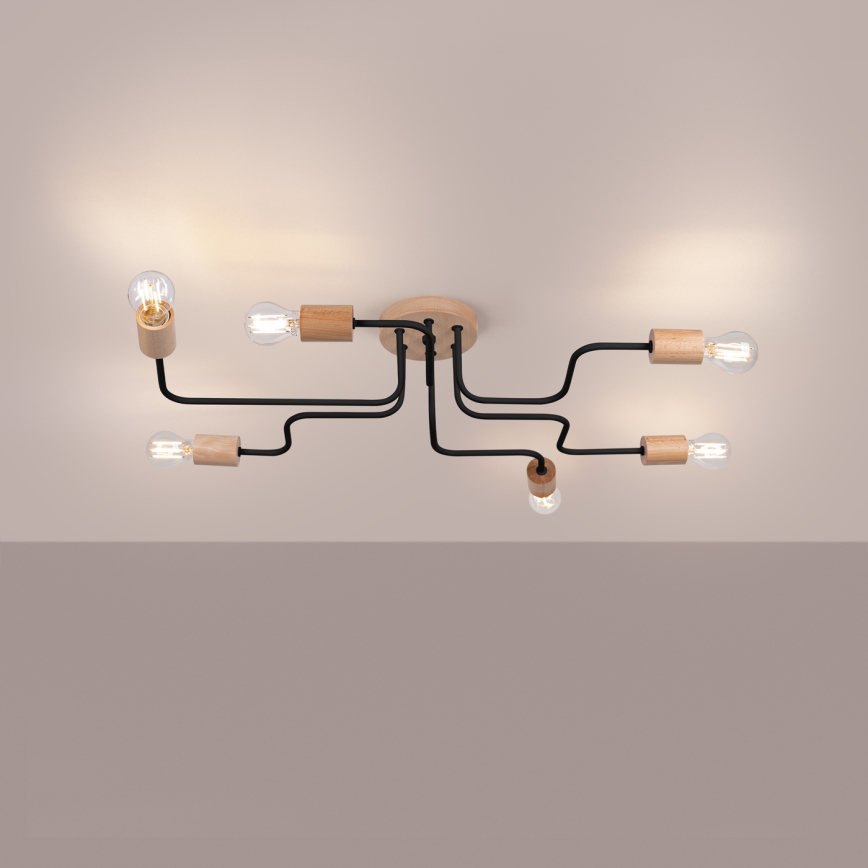 Aufbauleuchte TIMBO 6xE27/15W/230V schwarz/beige/Buche