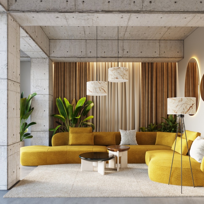 Hängeleuchte mit Kabel NEVIA 1xE27/15W/230V Ø 40 cm beige/Marmoroptik