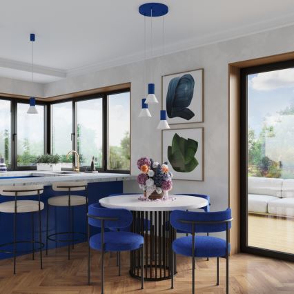 Pendelleuchte an Kabel ESTRIA 3xE14/10W/230V Ø 30 cm blau