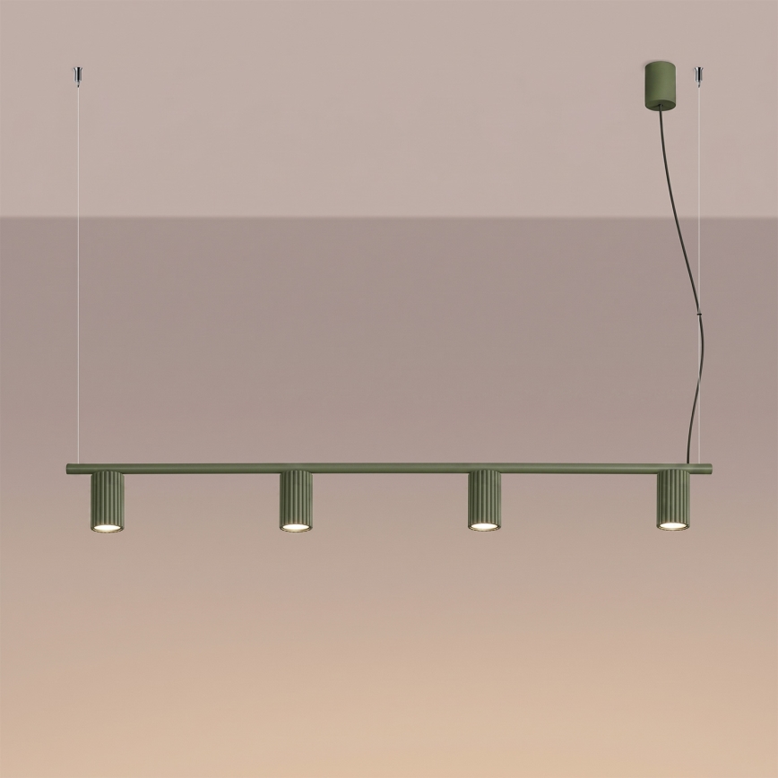 Pendelleuchte mit Seilaufhängung KARBON 4xGU10/10W/230V grün