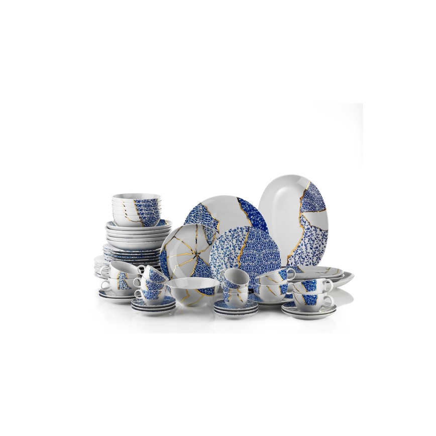 Speiseset 28 St. weiß/gold/blau/Porzellan