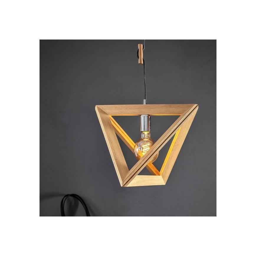 Hängeleuchte an Schnur TRIGONON 1xE27/60W/230V Eiche mattiert – FSC-zertifiziert