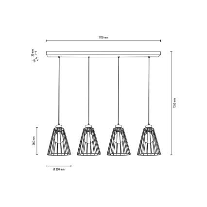 Schnur-Hängeleuchte ORAZIO 4xE27/60W/230V Eiche – FSC-zertifiziert