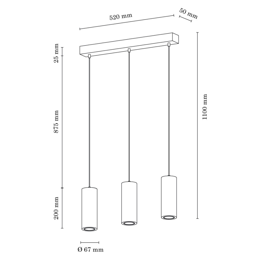 LED-Hängeleuchte an Schnur PIPE 3xGU10/5W/230V Eiche matt – FSC-zertifiziert