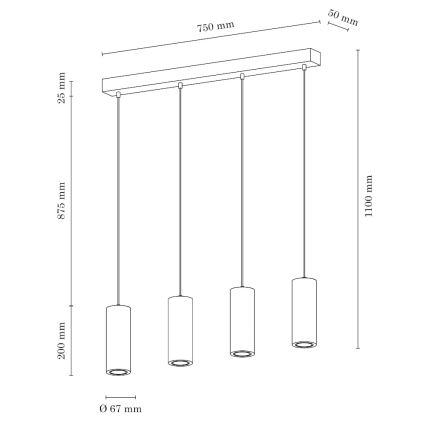 LED-Hängeleuchte an Schnur PIPE 4xGU10/5W/230V Eiche matt – FSC-zertifiziert