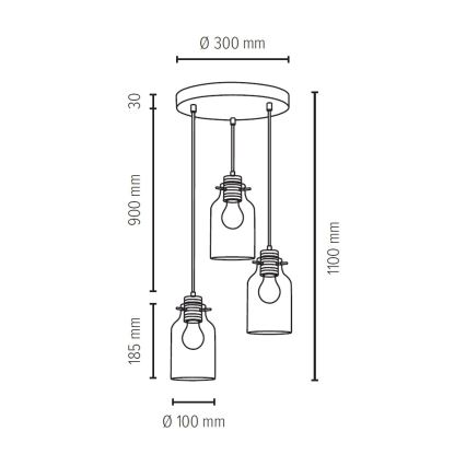 Hängeleuchte ALESSANDRO 3xE27/60W/230V – FSC-zertifiziert