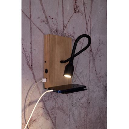 LED-Wandleuchte LECTOR LED/2,5W/230V USB Eiche