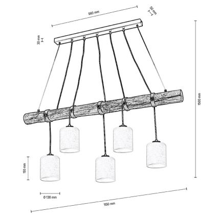 Hängeleuchte an Schnur TRENO 5xE27/25W/230V Kiefer – FSC-zertifiziert