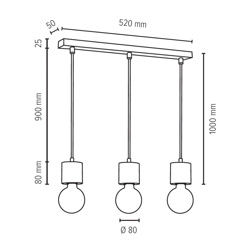 Hängeleuchte an Schnur TRONGO ROUND 3xE27/60W/230V – FSC-zertifiziert