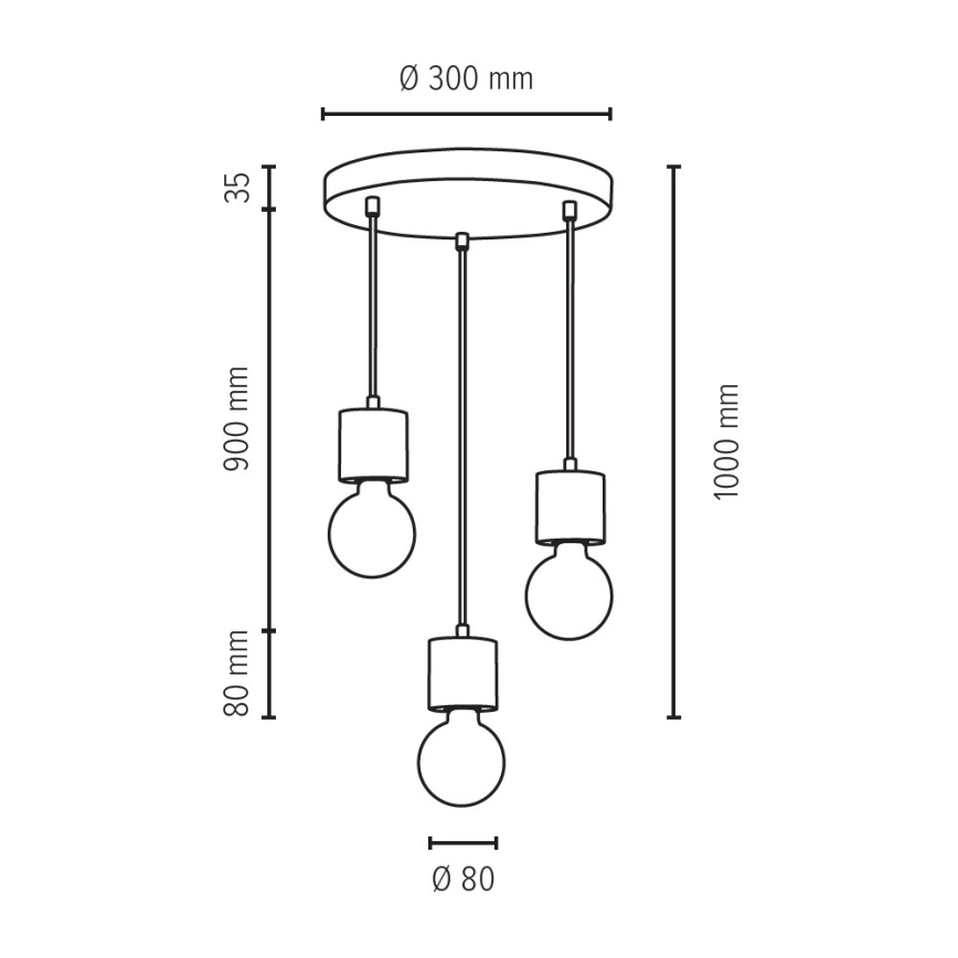 Schnur-Hängeleuchte TRONGO 3xE27/60W/230V – FSC-zertifiziert