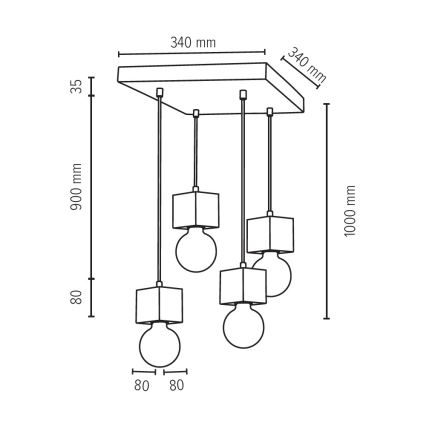 Schnur-Hängeleuchte TRONGO 4xE27/60W/230V – FSC-zertifiziert