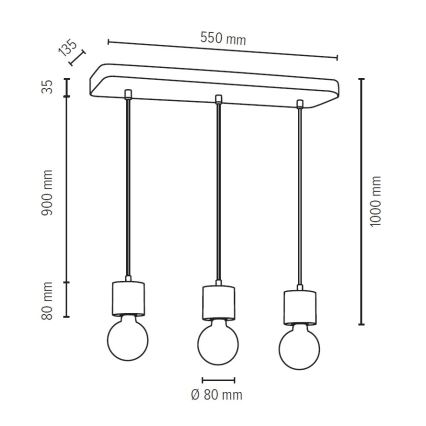 Hängeleuchte an Schnur STRONG 3xE27/60W/230V – FSC-zertifiziert