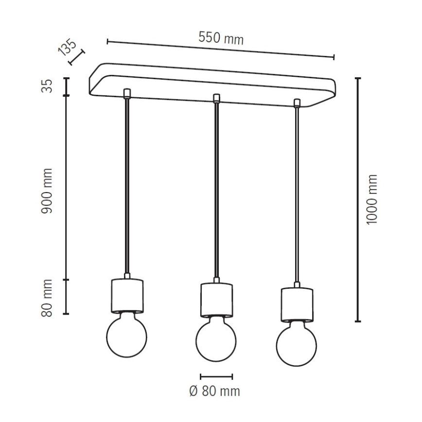Hängeleuchte an Schnur STRONG 3xE27/60W/230V – FSC-zertifiziert