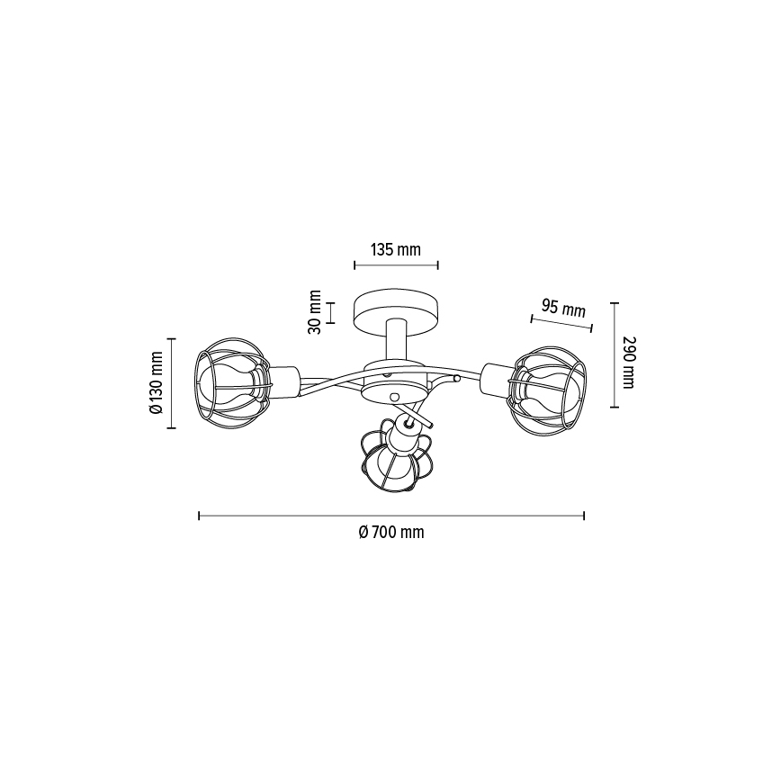 Aufbauleuchte VIVIANE 3xE27/60W/230V Eiche – FSC-zertifiziert