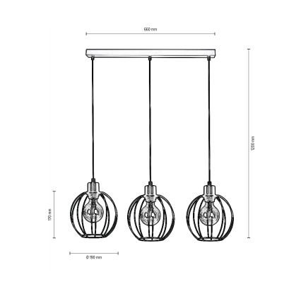 Hängeleuchte an Schnur BERIS 3xE27/60W/230V – FSC-zertifiziert