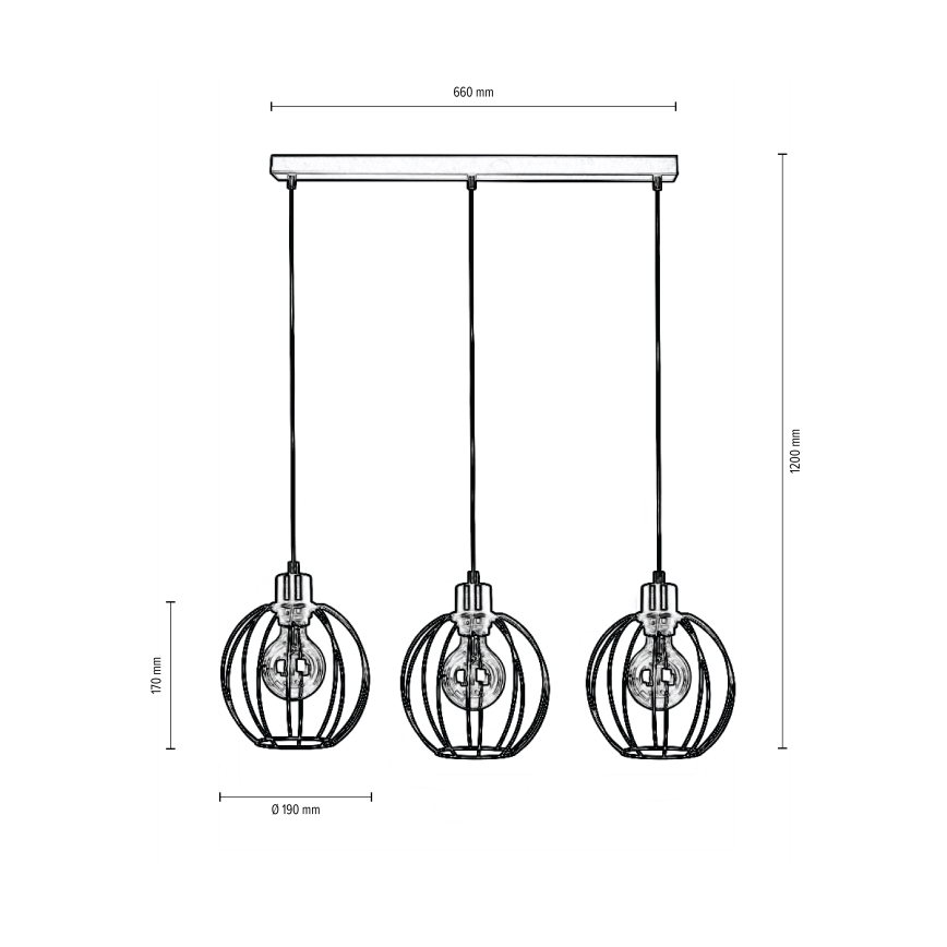 Hängeleuchte an Schnur BERIS 3xE27/60W/230V – FSC-zertifiziert