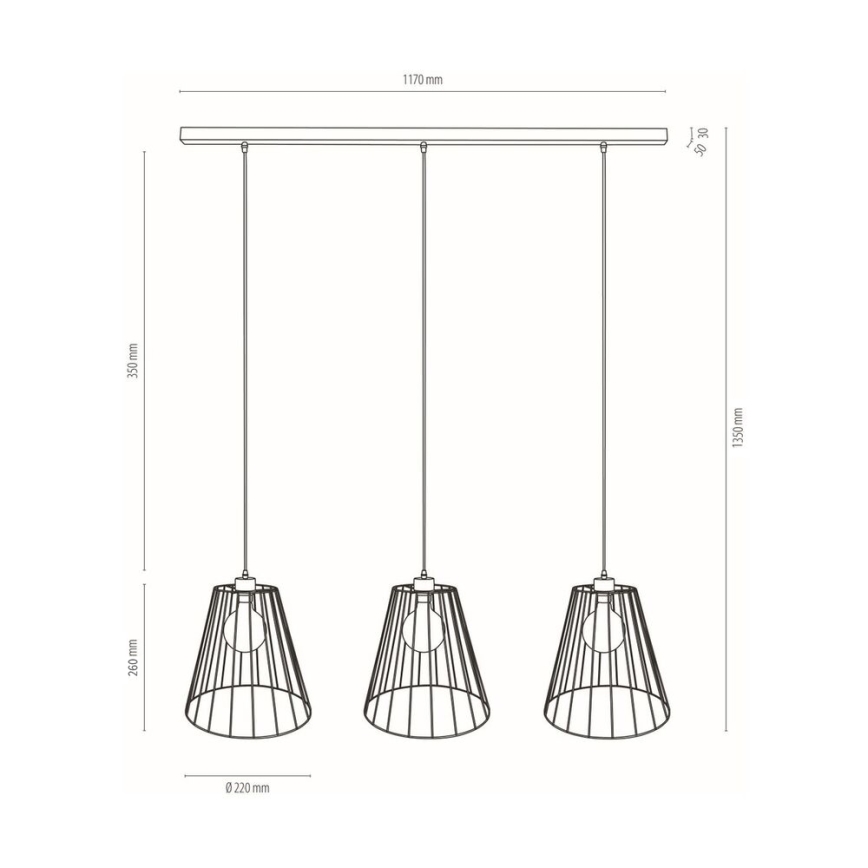 Schnur-Hängeleuchte ORAZIO 3xE27/60W/230V Eiche – FSC-zertifiziert