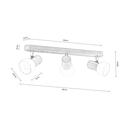 Deckenspotleuchte NEL 3xE27/15W/230V Kiefer – FSC-zertifiziert