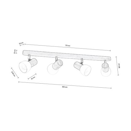 Deckenspotleuchte NEL 4xE27/15W/230V Kiefer – FSC-zertifiziert