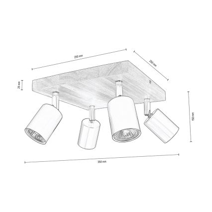 Deckenspotleuchte MANARA 4xGU10/5W/230V Kiefer – FSC-zertifiziert