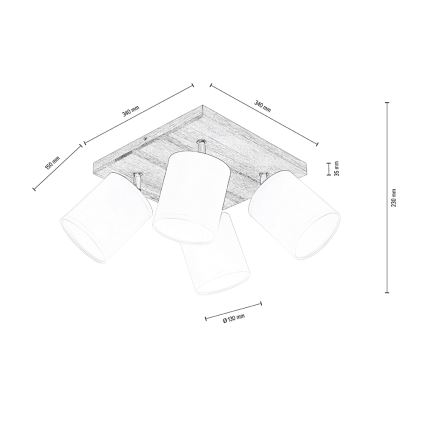 Deckenspotleuchte APRILLIA 4xE27/25W/230V Eiche/weiß – FSC-zertifiziert