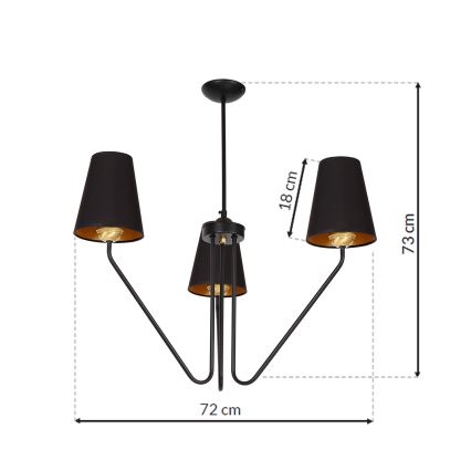 Stange-Kronleuchter  VICTORIA 3xE27/60W/230V schwarz