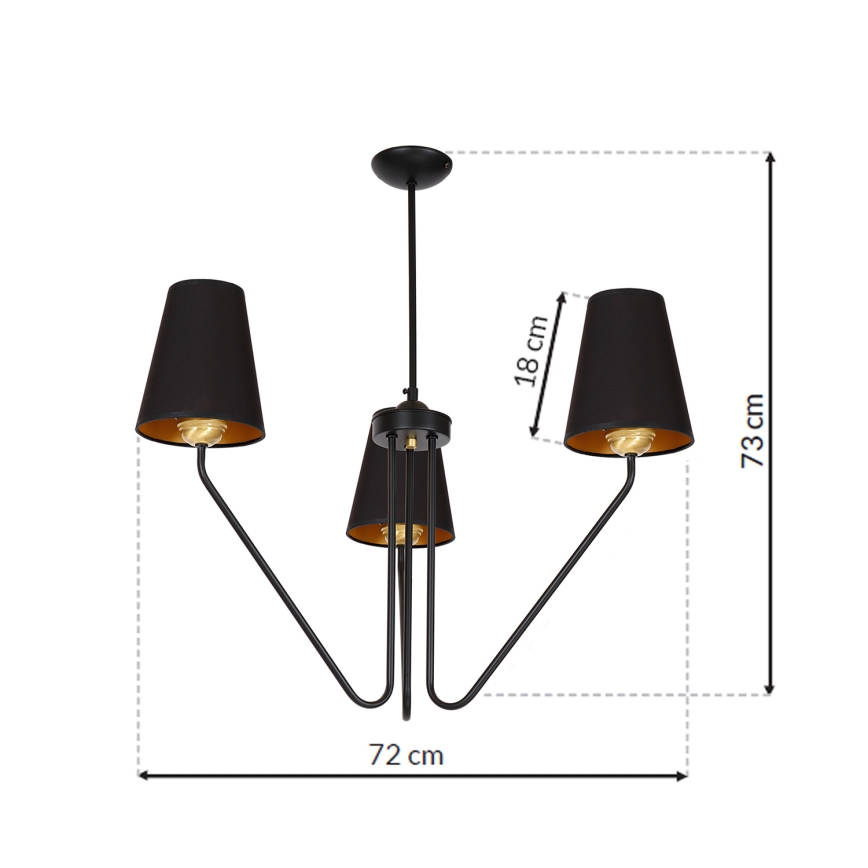 Stange-Kronleuchter  VICTORIA 3xE27/60W/230V schwarz