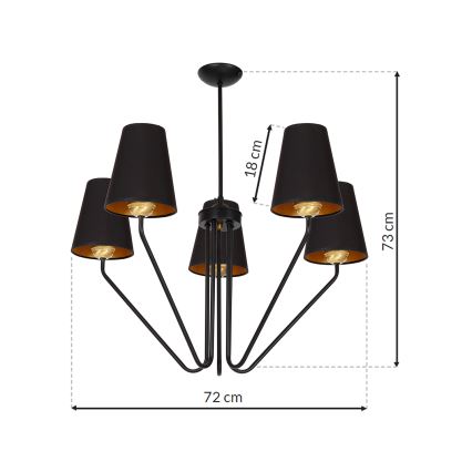 Stange-Kronleuchter  VICTORIA 5xE27/60W/230V schwarz