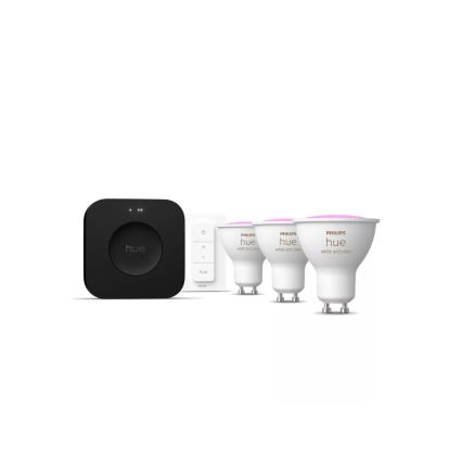 Starter-Set Philips Hue WHITE AND COLOR AMBIANCE 3xGU10/4,2W 2000-6500K + Hue Bridge und Dimmer Switch