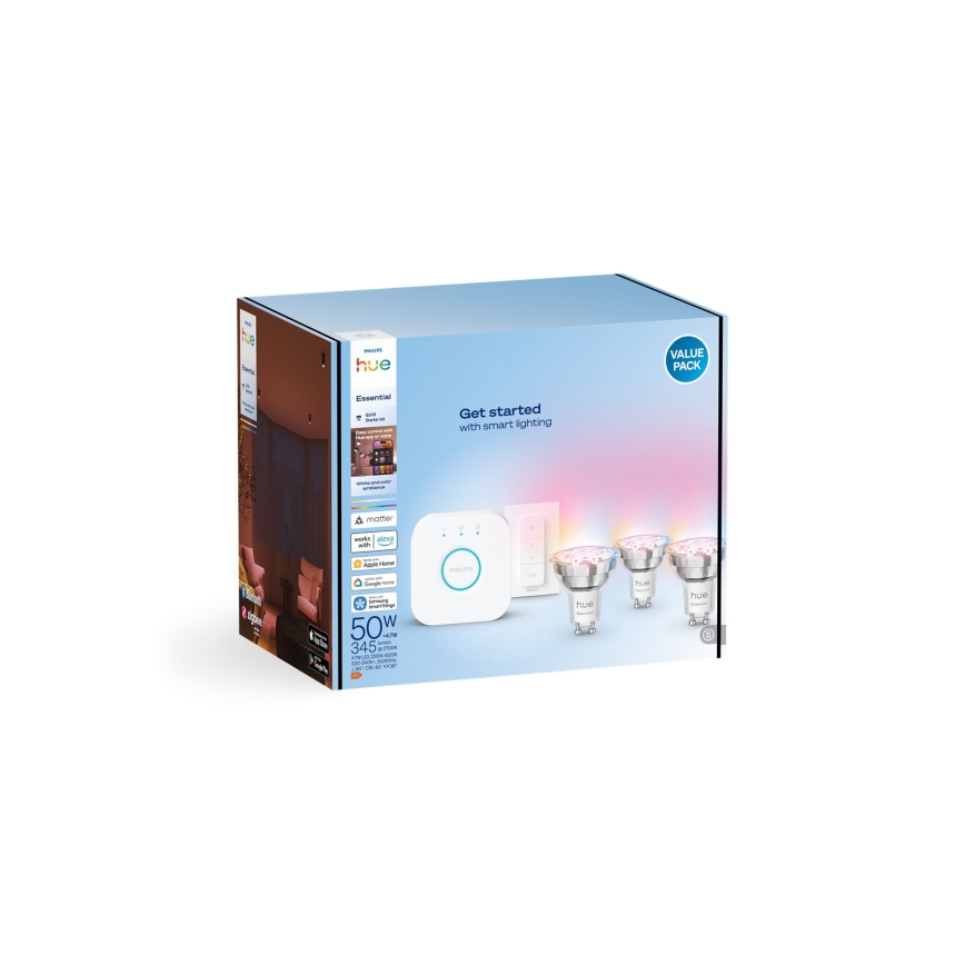 Philips Hue White And Color Ambiance Essential Starter-Set 3xGU10/4,7W/230V 2200-6500K + Verbindungsgerät