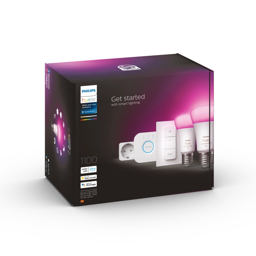 Starter-Set Philips Hue WHITE AND COLOR AMBIANCE 2xE27/9W/230V 2200-6500K + smarte Steckdose und Bridge