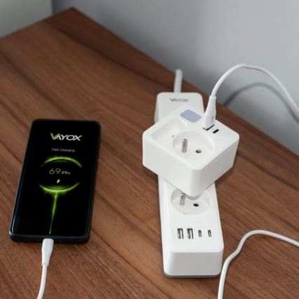 Steckdosenverteiler 2 Steckdosen + USB-C + USB-A mit LED-Beleuchtung LED/0,5W/230V 3000K